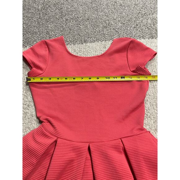 French Connection Dress Womens 2 Fit Flare Pockets Pleated Stretch Ribbed Coral - Picture 3 of 10